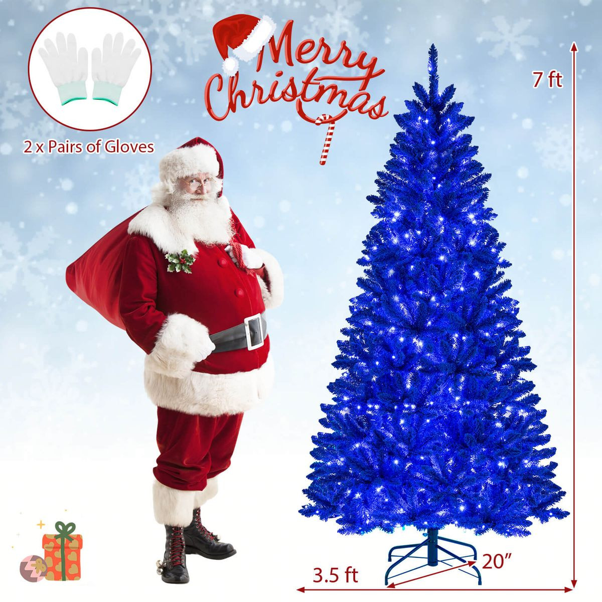 7FT Artificial Christmas Tree with Blue LED Lights product image