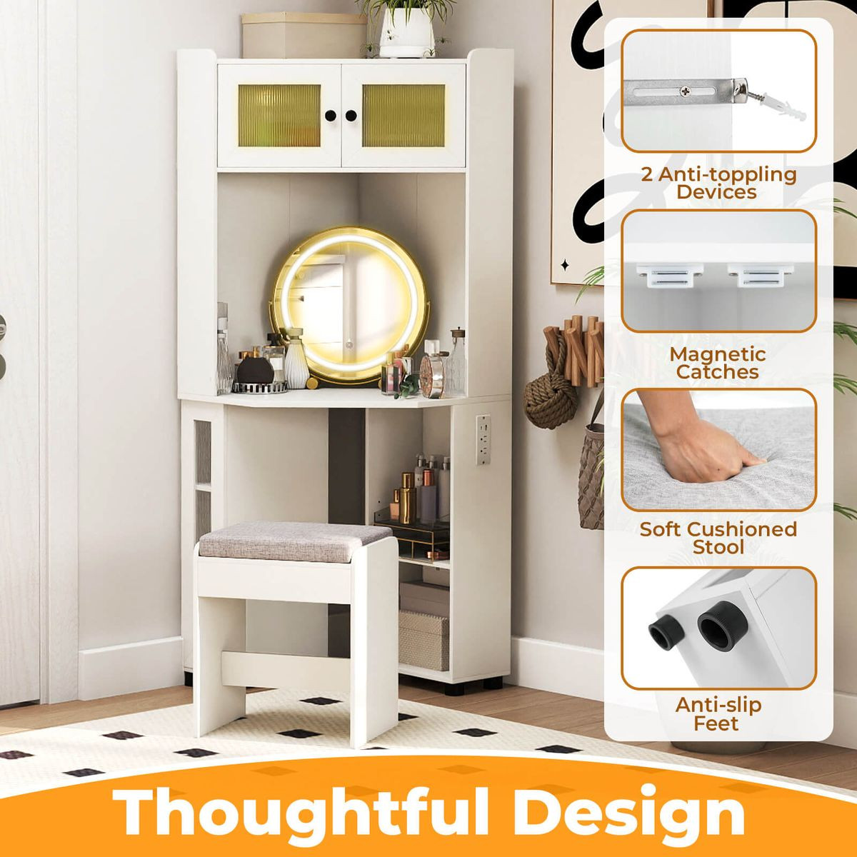 Corner Vanity Desk with Mirror and Lights  product image