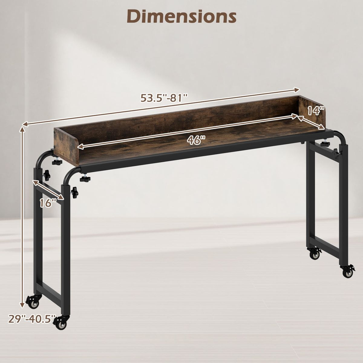 Overbed Desk with Wheels and Adjustable Height product image