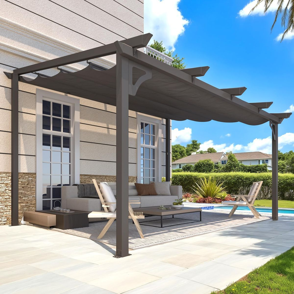 Retractable Pergola with Adjustable Sun Shade Canopy product image