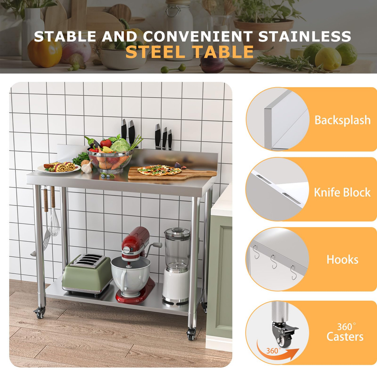 Stainless Steel Prep Table with Wheels product image