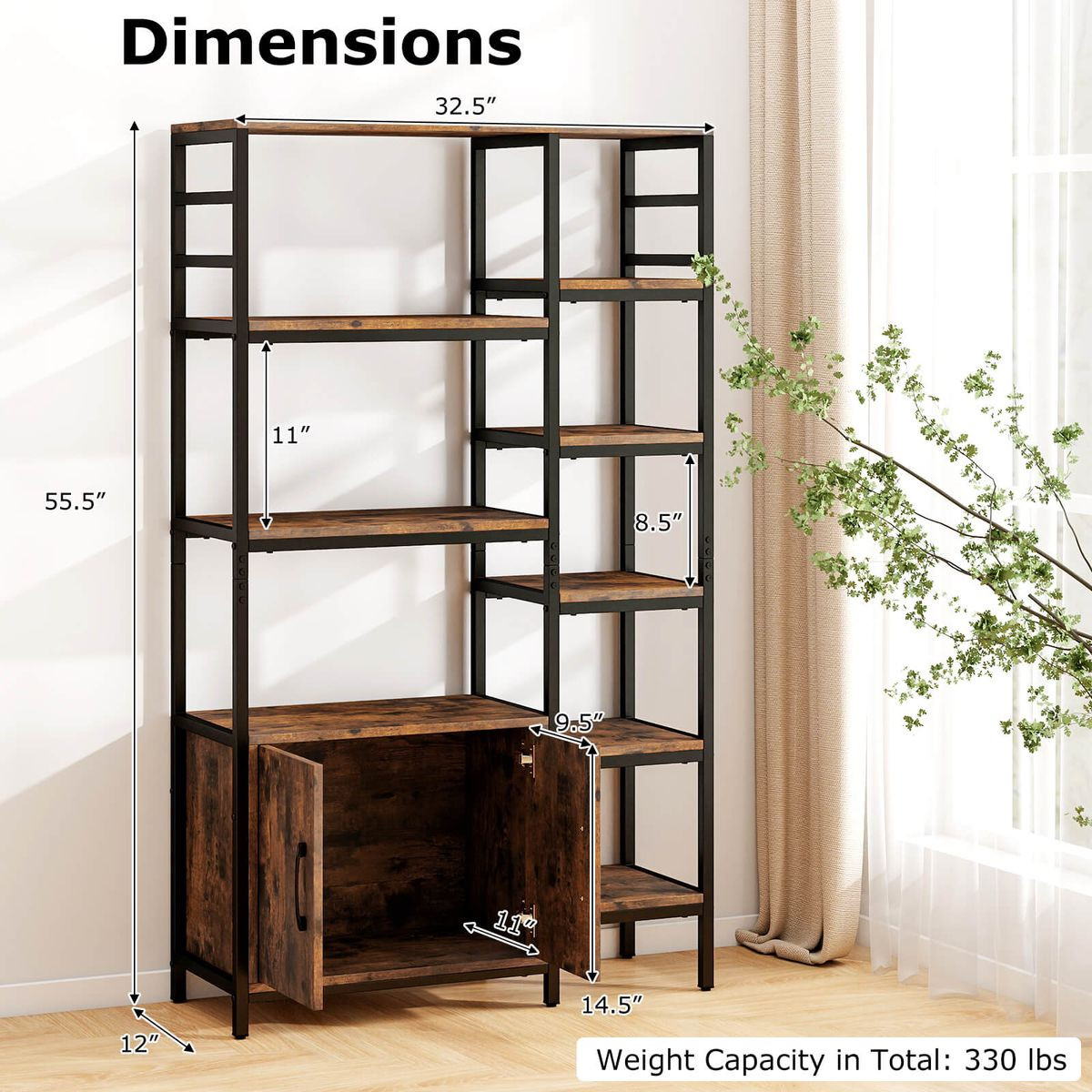 55.5" Tall Bookcase with 2-Door Cabinet Metal Frame  product image