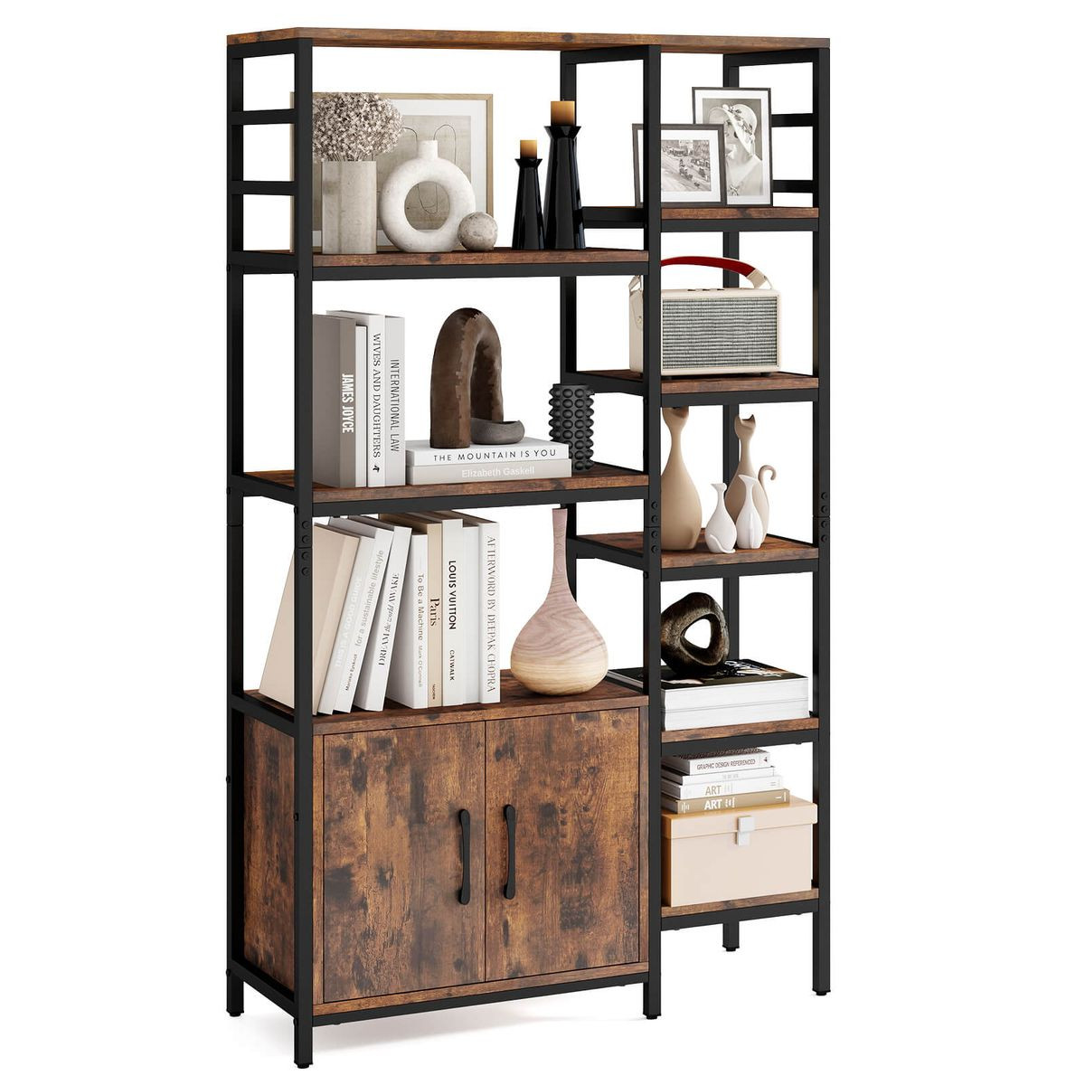 55.5" Tall Bookcase with 2-Door Cabinet Metal Frame  product image