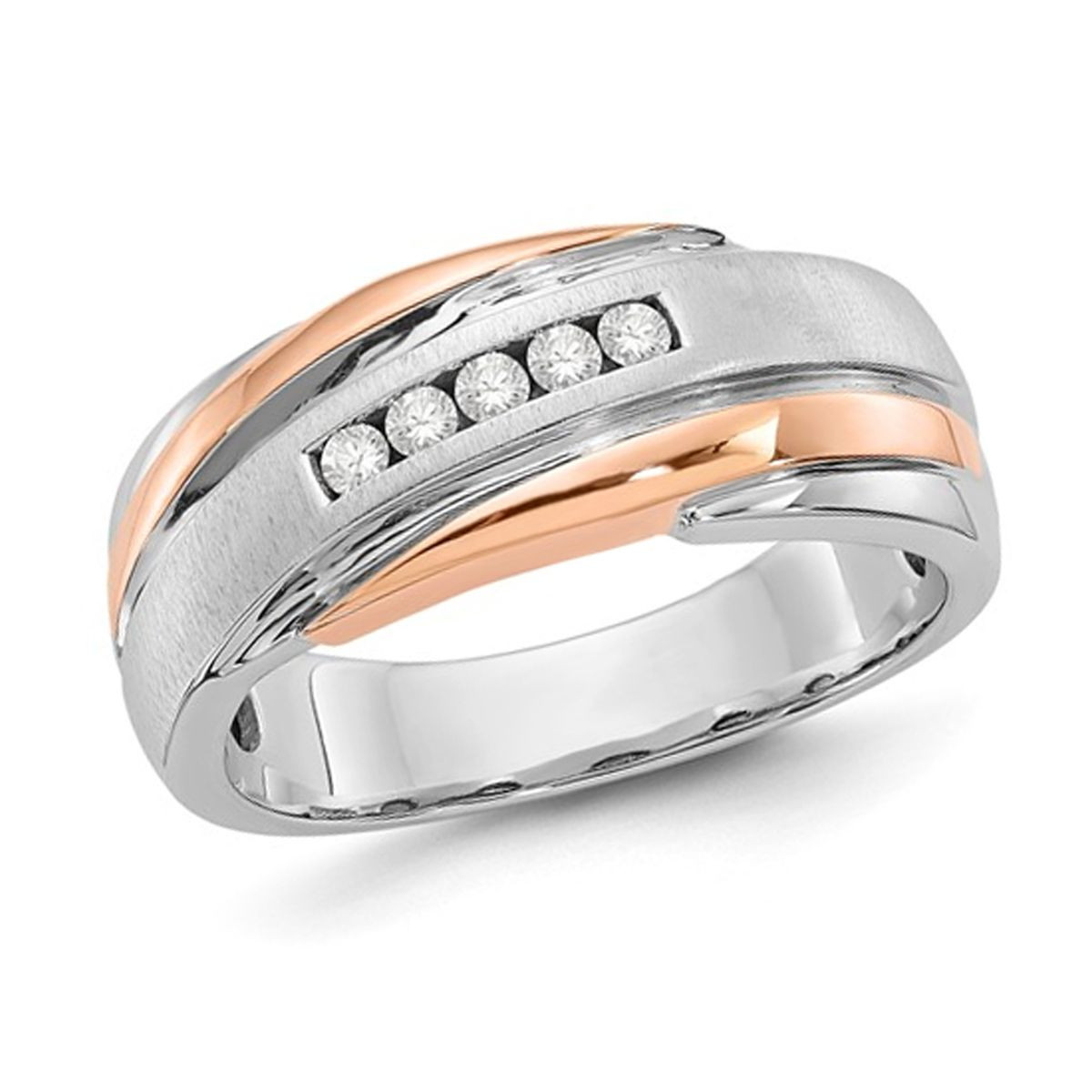 Mens 10K White and Rose Brushed Gold Diamond Band Ring (Size 10) product image