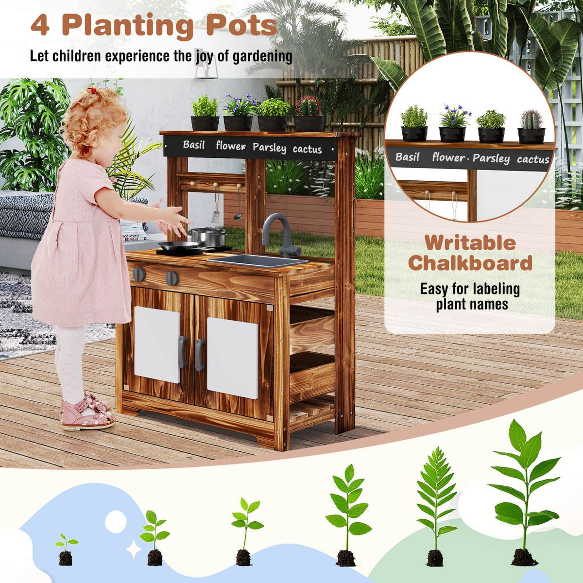 Kids Mud Kitchen Set with Removable Sink and Chalkboard product image