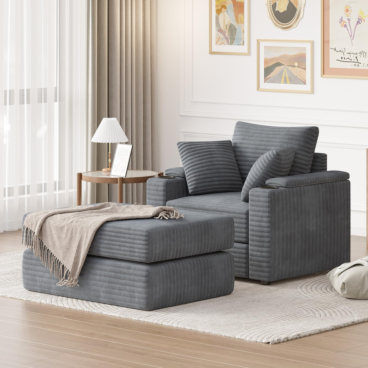 Chaise Lounge Chair with Ottoman, Side Pocket and Cup Holder product image