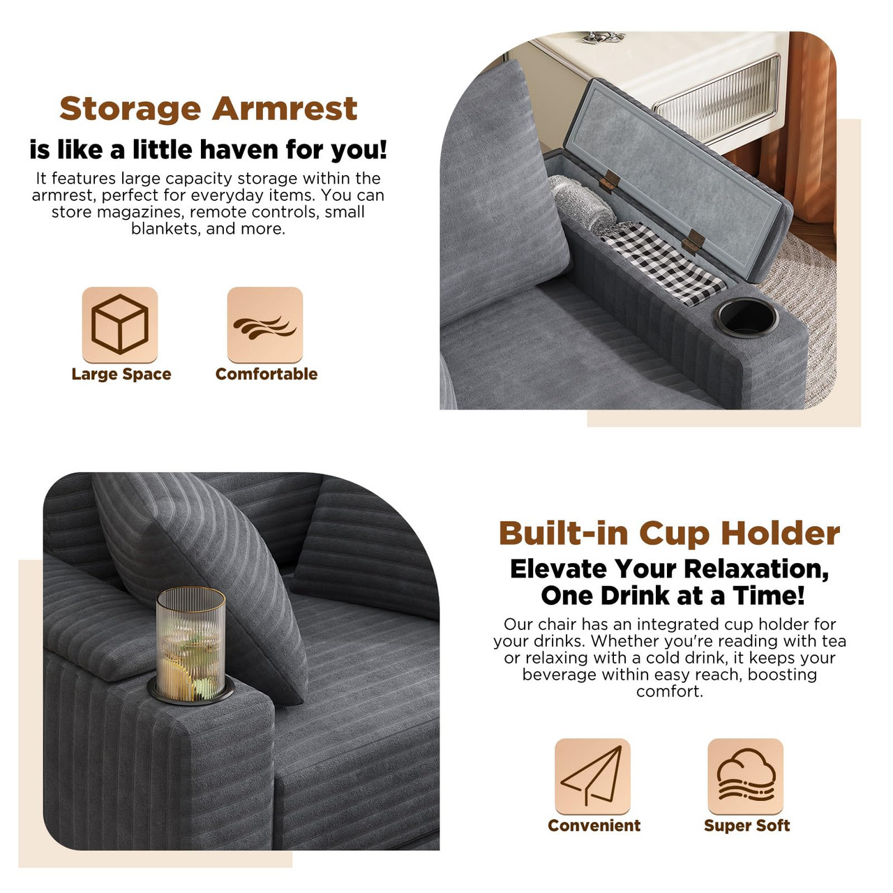 Chaise Lounge Chair with Ottoman, Side Pocket and Cup Holder product image