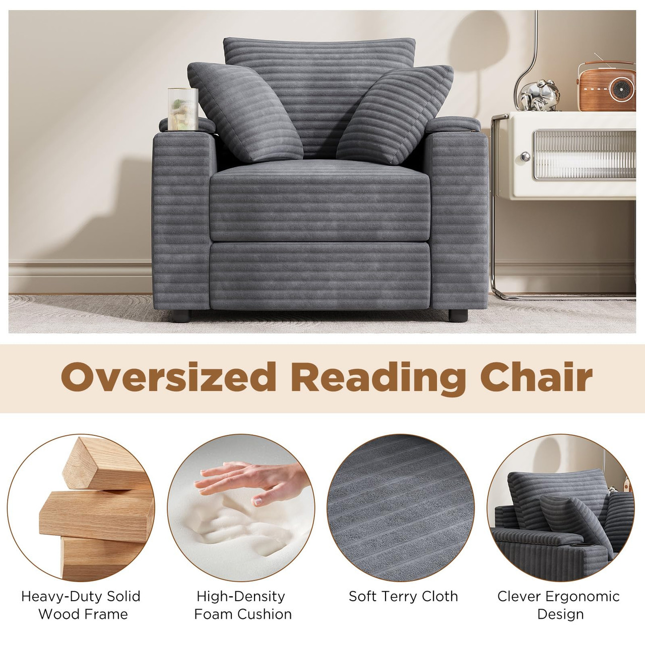 Chaise Lounge Chair with Ottoman, Side Pocket and Cup Holder product image