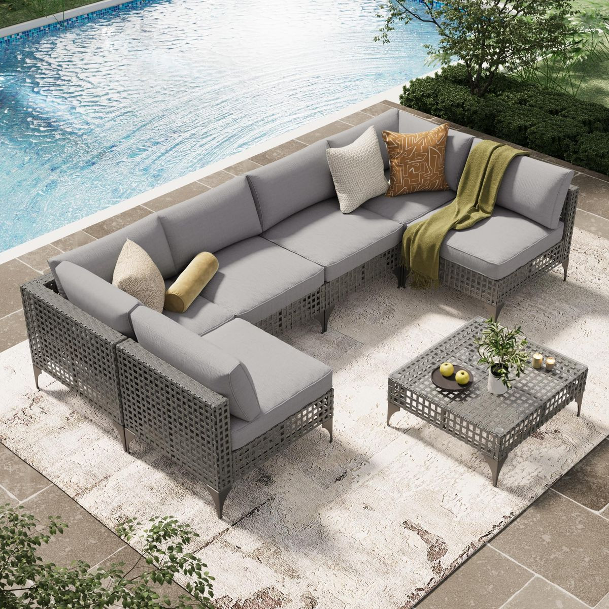 7-Piece Patio Outdoor Furniture Set with Tea Table product image