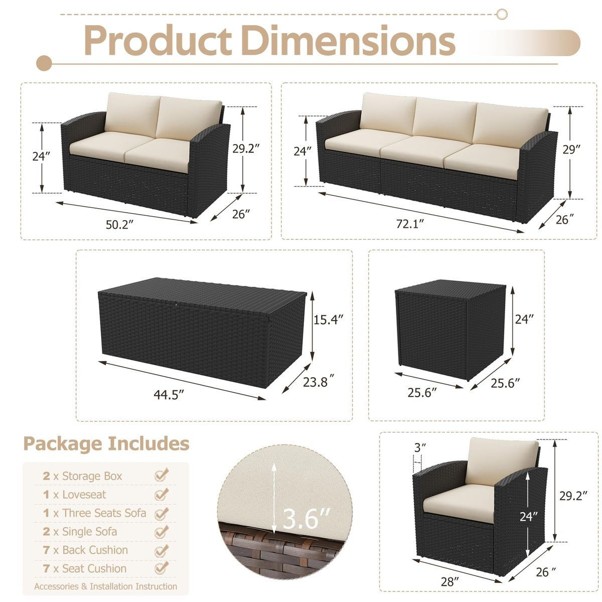 7-Piece Outdoor Patio Furniture Sets with Two Storage Boxes product image