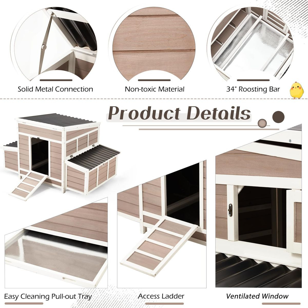 56" Large Wooden Chicken Hutch with 6 Nesting Boxes product image