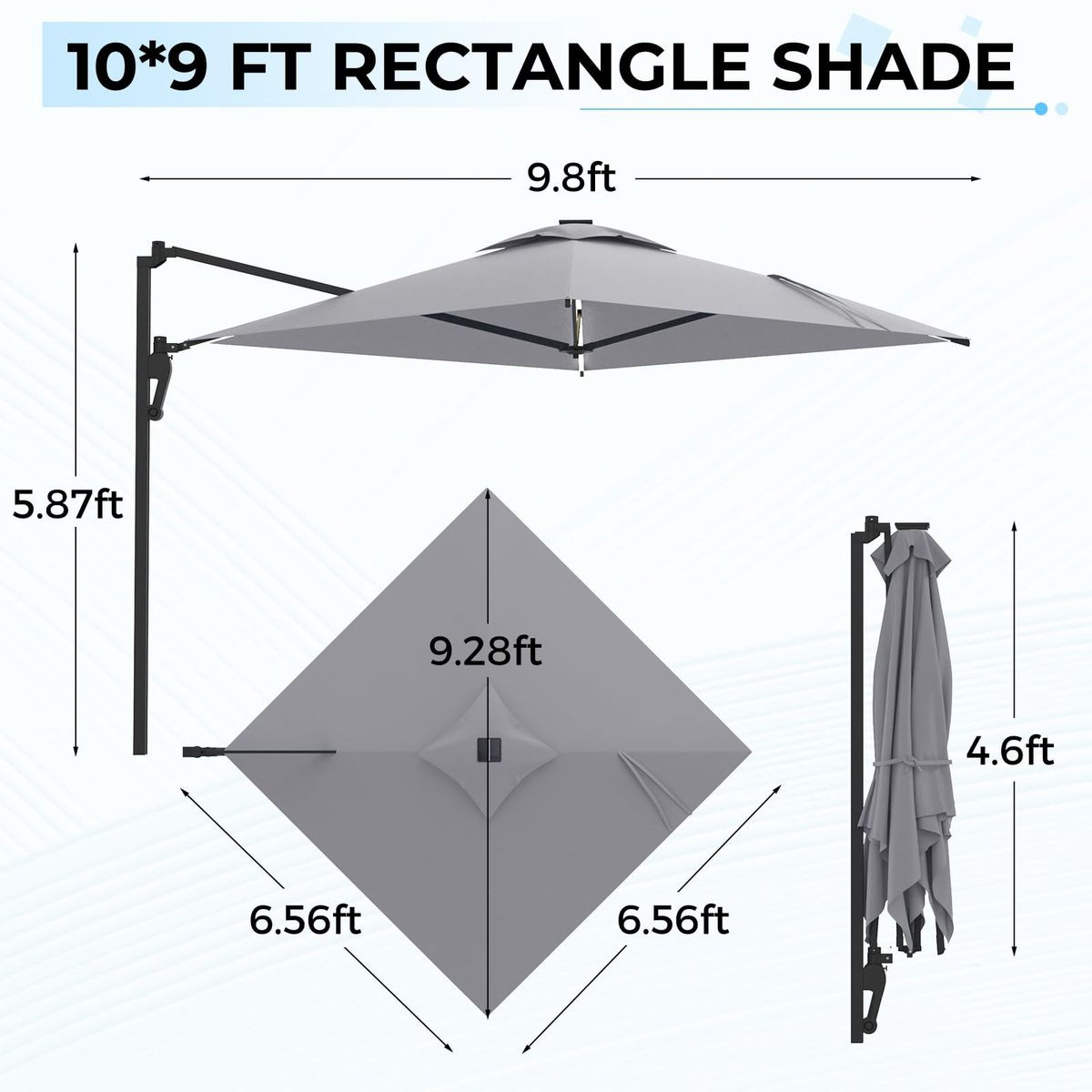 10FT Solar LED Wall Mounted Outdoor Patio Umbrella product image