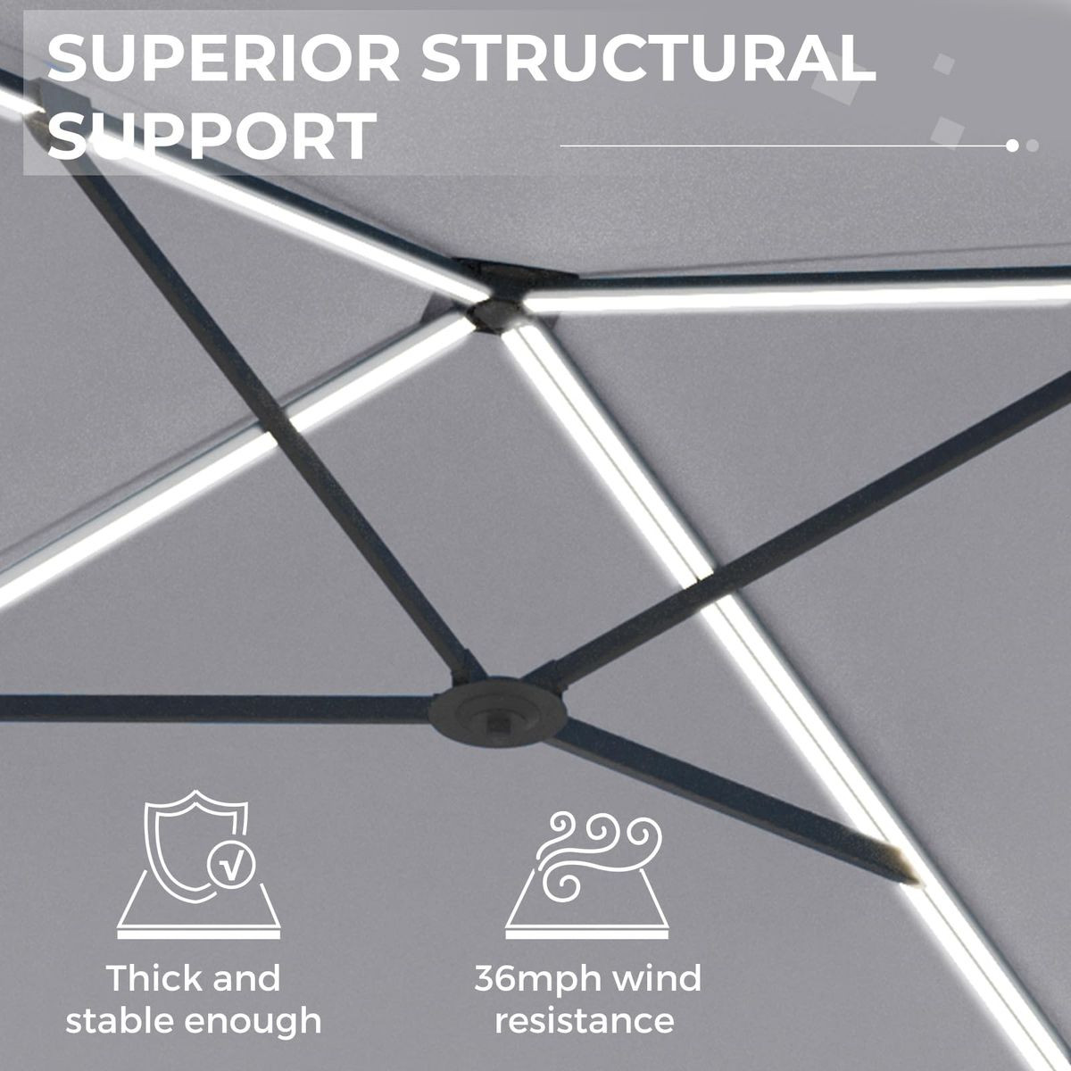 10FT Solar LED Wall Mounted Outdoor Patio Umbrella product image