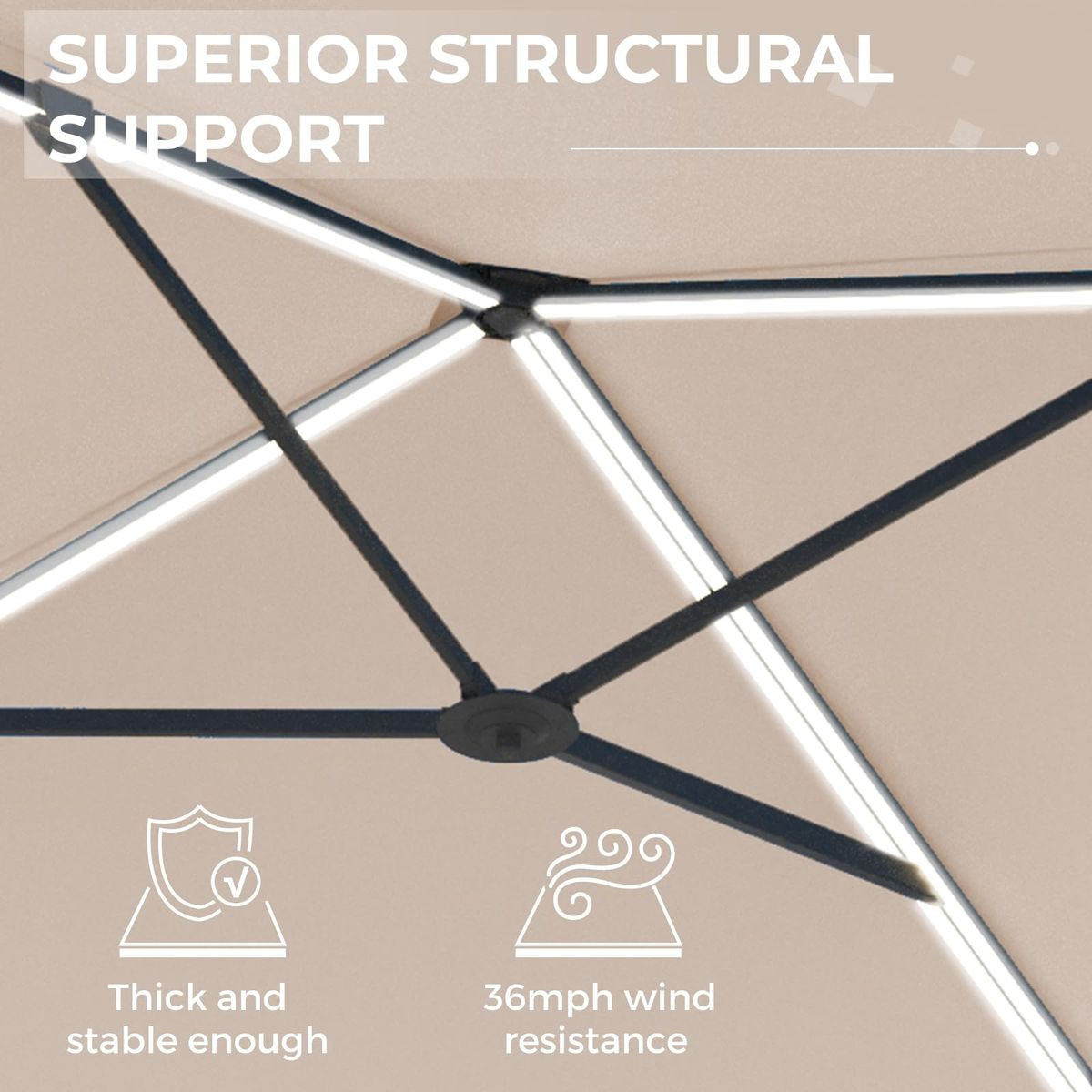 10FT Solar LED Wall Mounted Outdoor Patio Umbrella product image