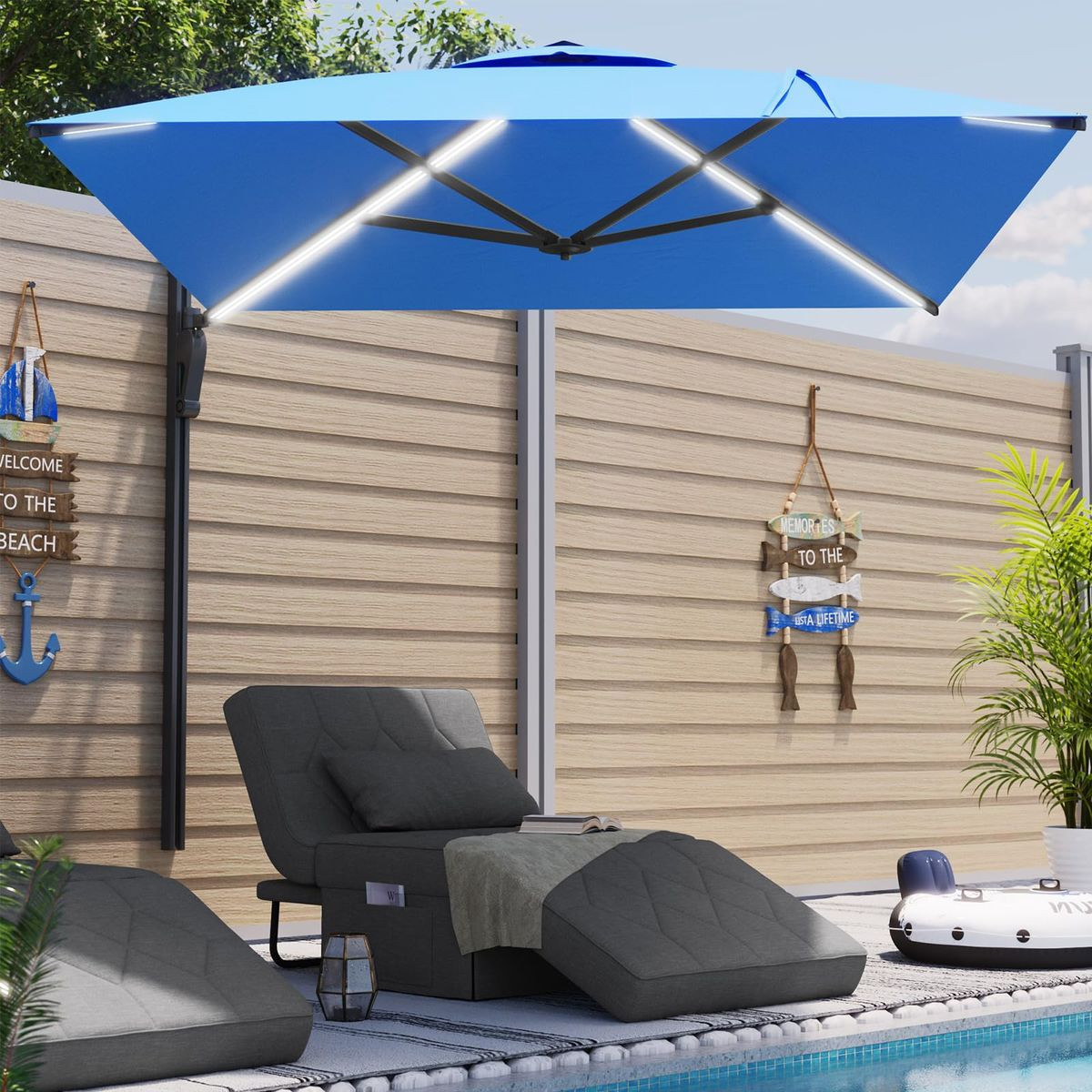 10FT Solar LED Wall Mounted Outdoor Patio Umbrella product image