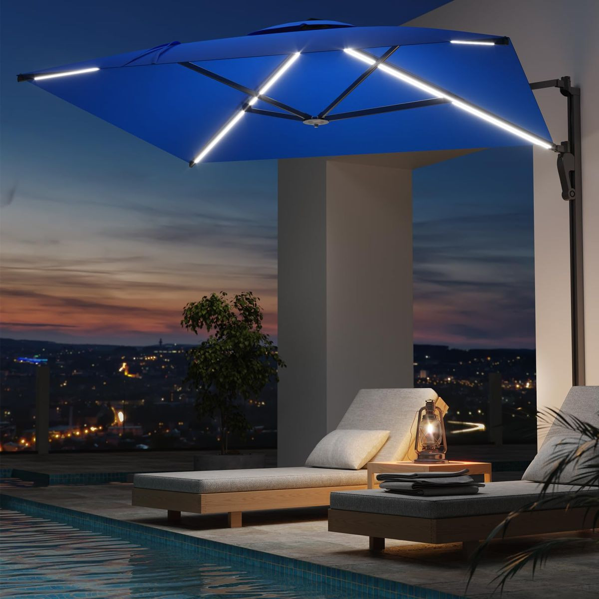 10FT Solar LED Wall Mounted Outdoor Patio Umbrella product image