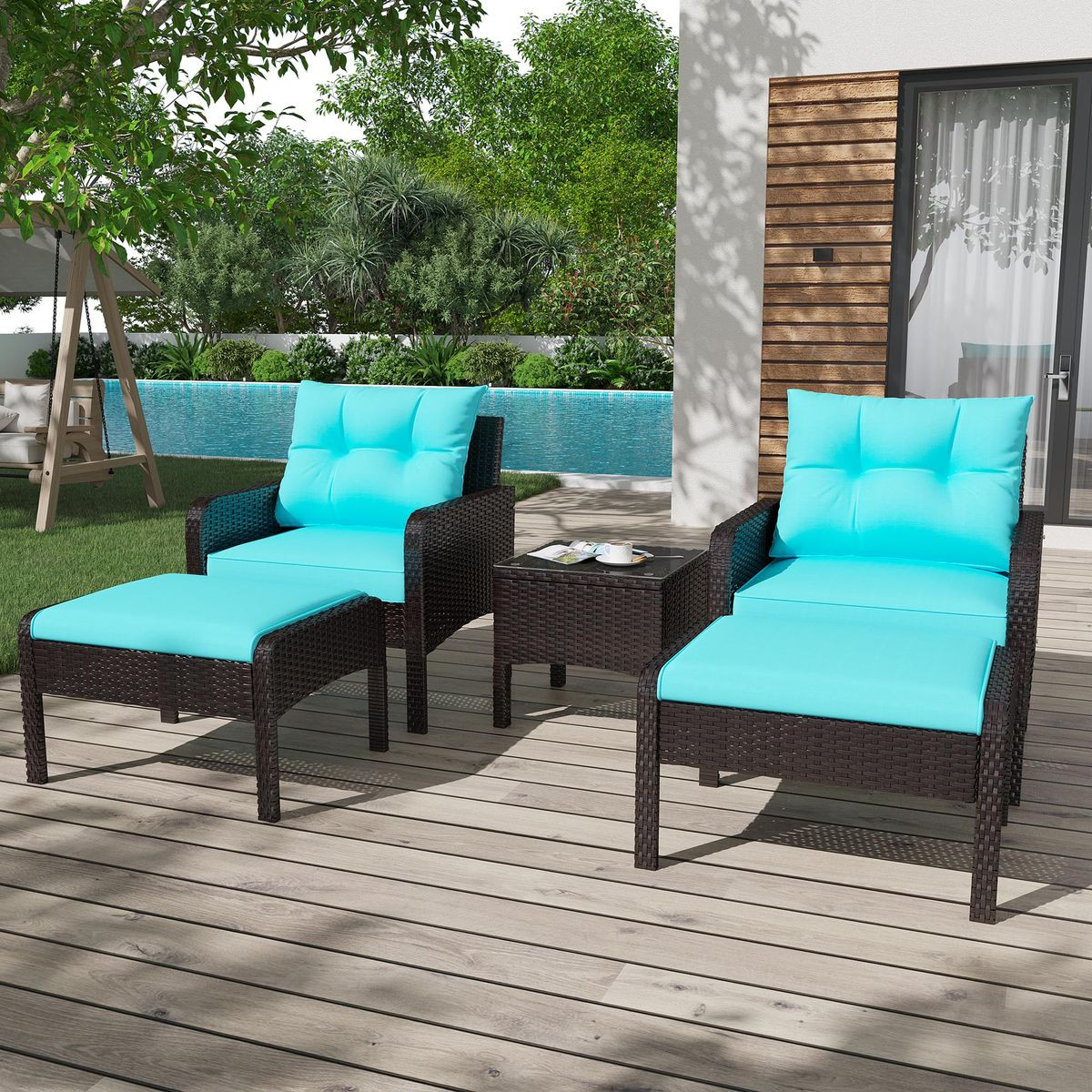 5-Piece Outdoor Patio Furniture Set with Ottoman and Table product image