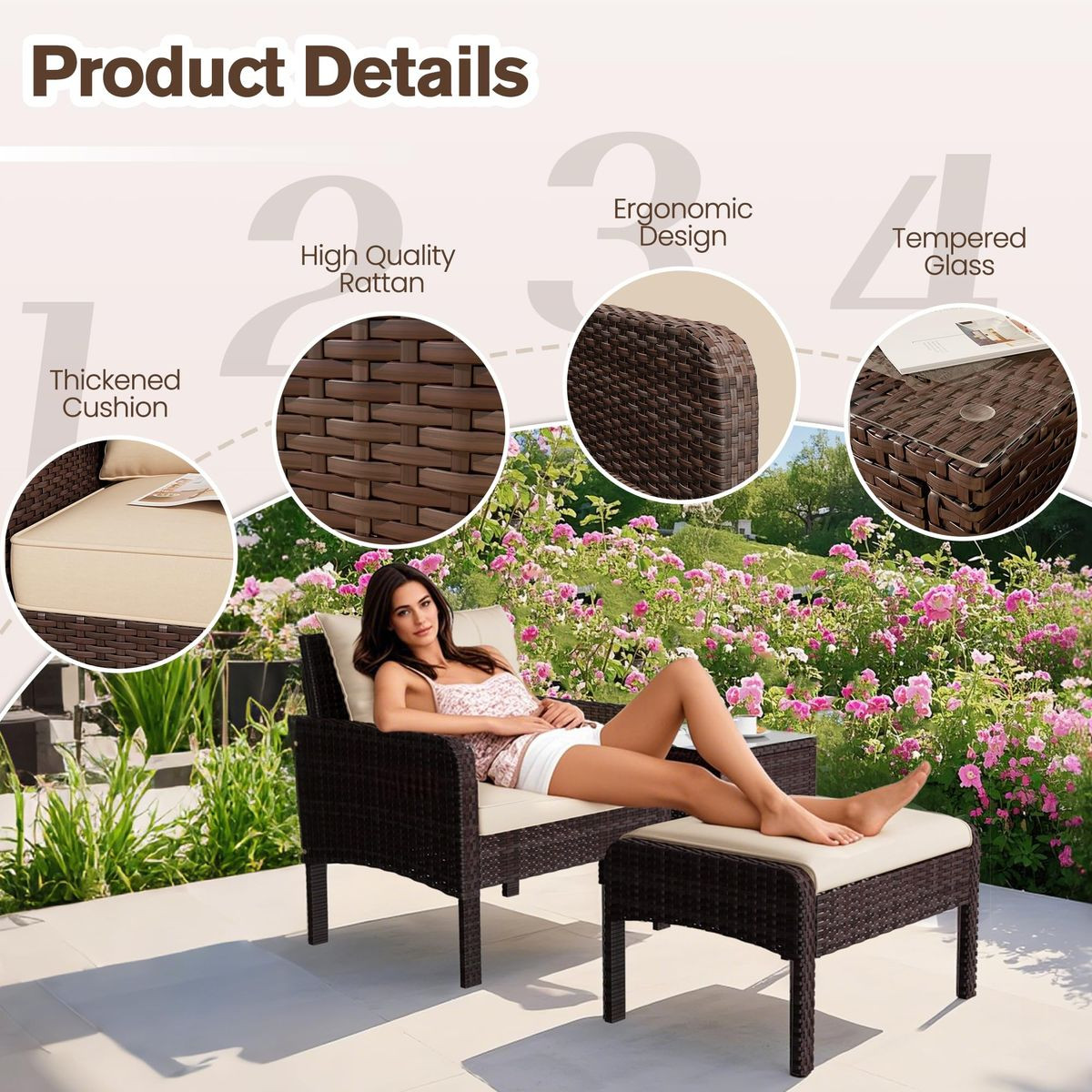 5-Piece Outdoor Patio Furniture Set with Ottoman and Table product image