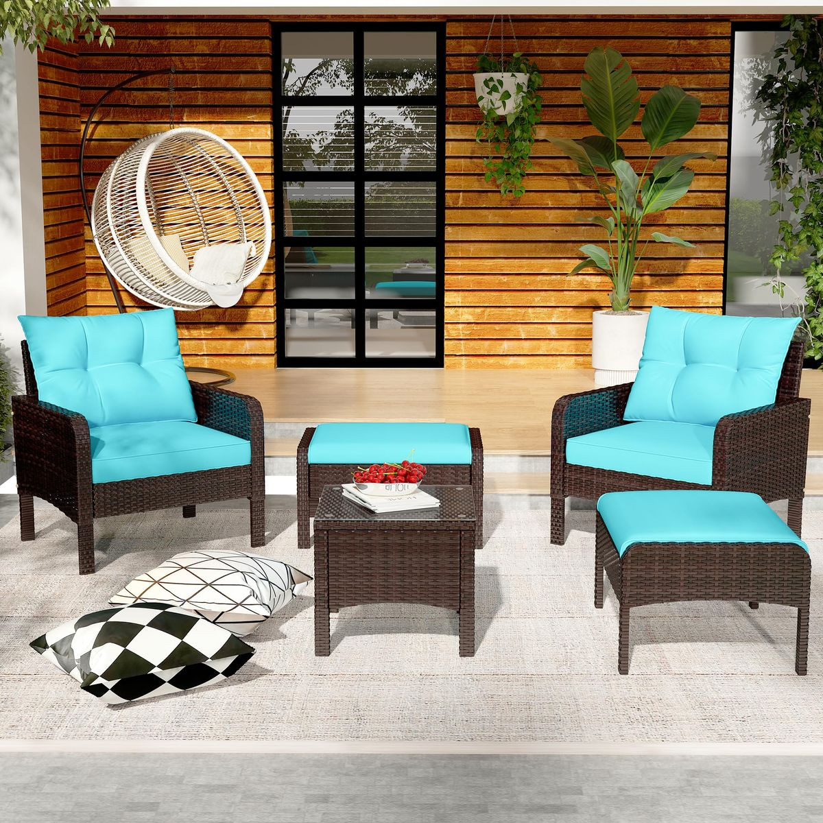 5-Piece Outdoor Patio Furniture Set with Ottoman and Table product image
