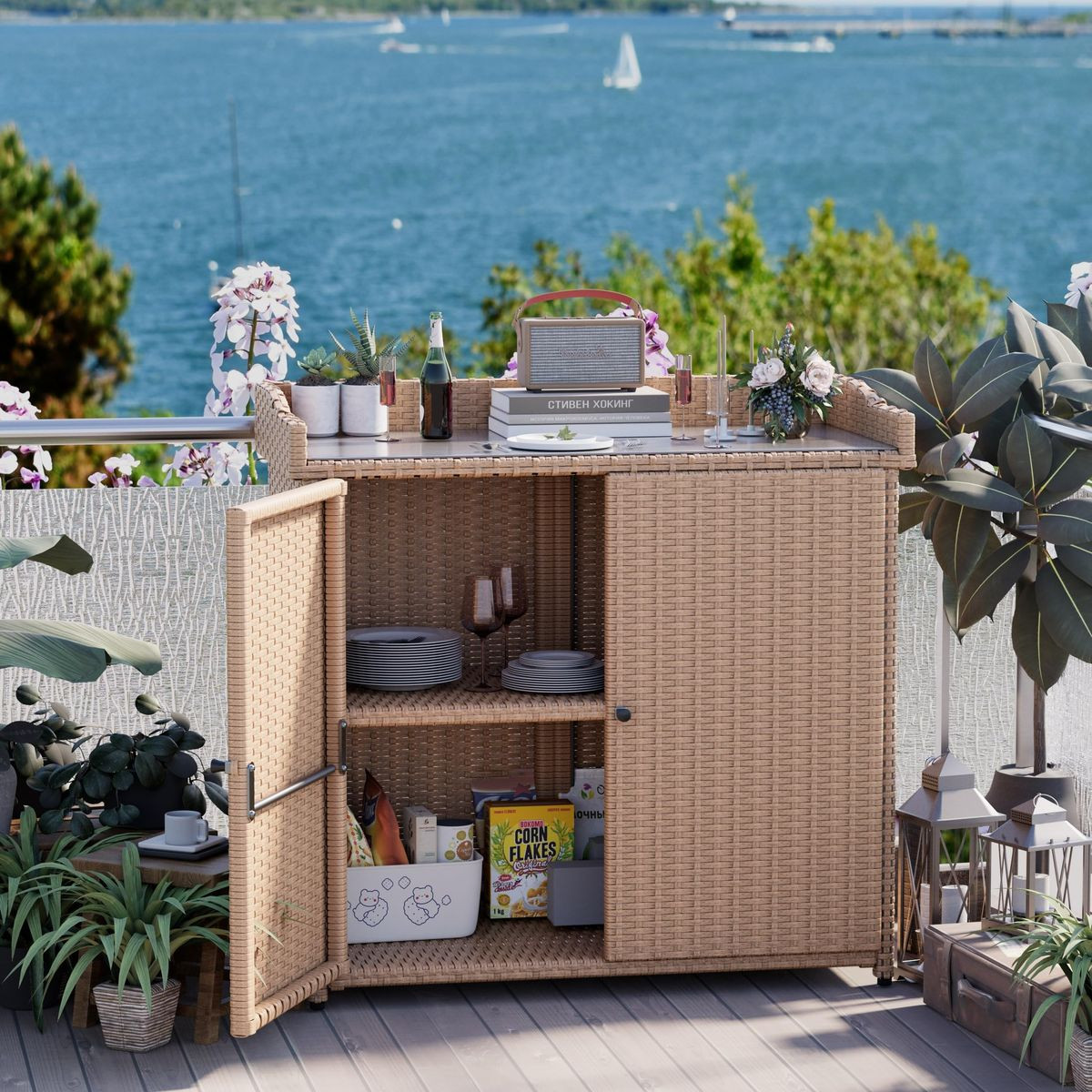 Outdoor Wicker Storage Cabinet with 2 Doors  product image