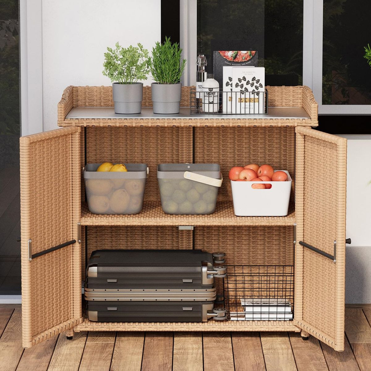 Outdoor Wicker Storage Cabinet with 2 Doors  product image