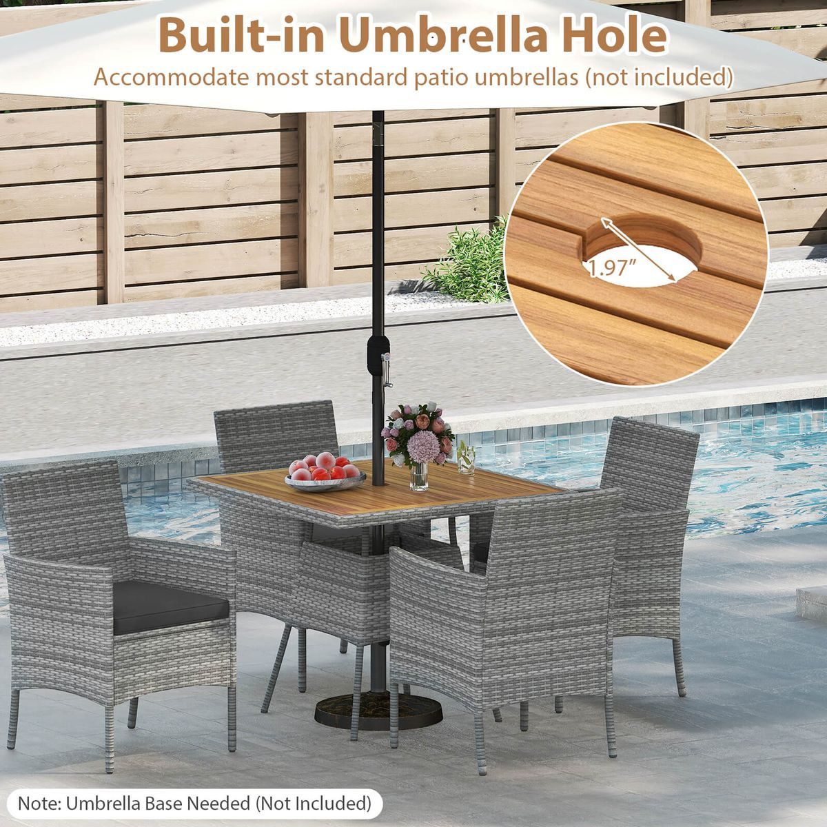 5-Piece PE Wicker Patio Dining Set with 1.97" Umbrella Hole product image