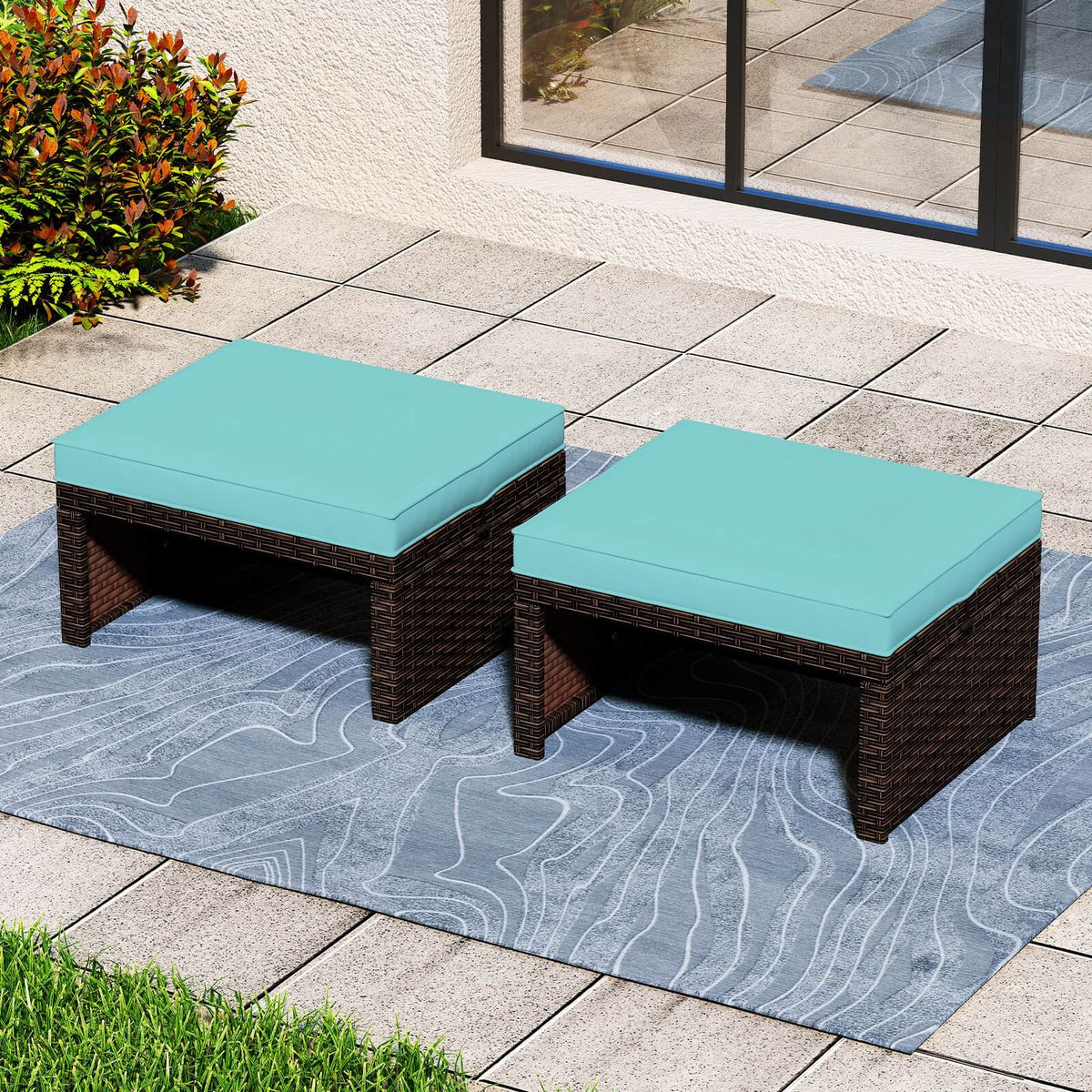 Patio PE Rattan Ottomans with High-Density Sponge Cushion product image
