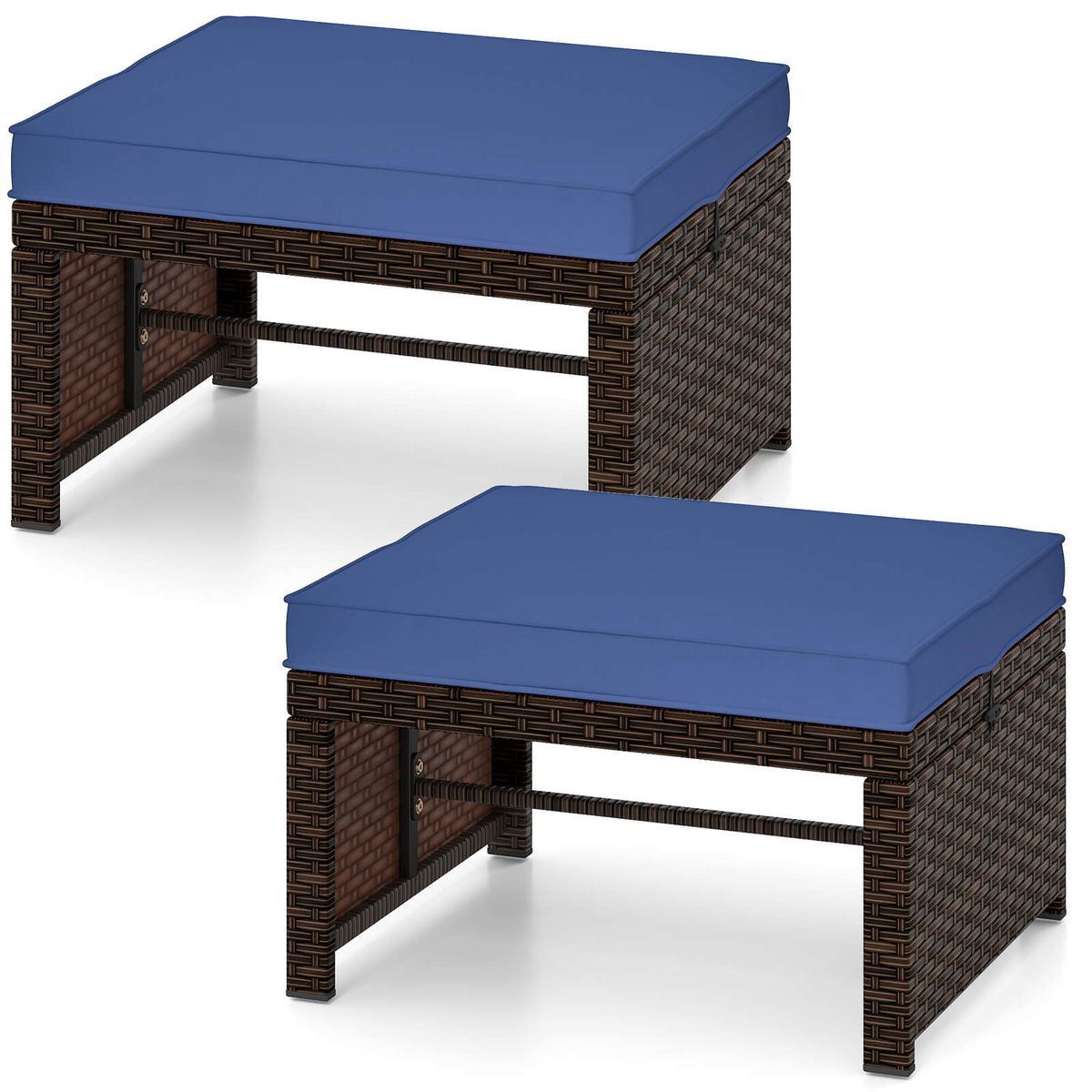 Patio PE Rattan Ottomans with High-Density Sponge Cushion product image