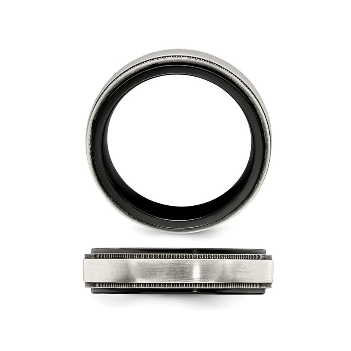 Men's Black Titanium with Silver Milgrain Band Ring (8mm) product image