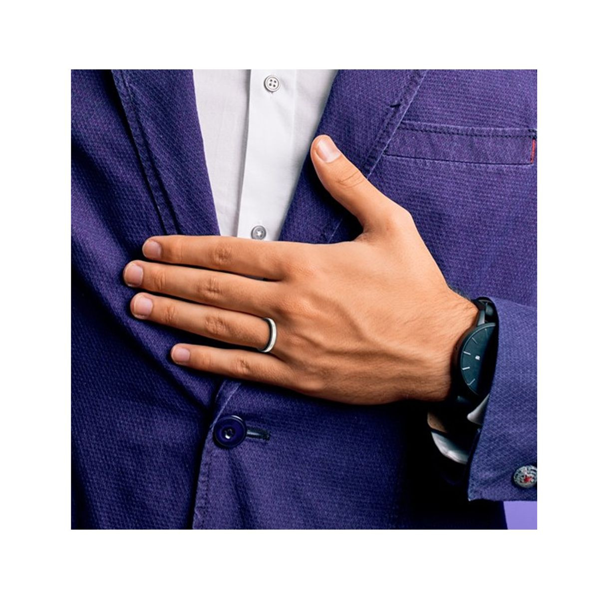 Men's Black Titanium with Silver Milgrain Band Ring (8mm) product image