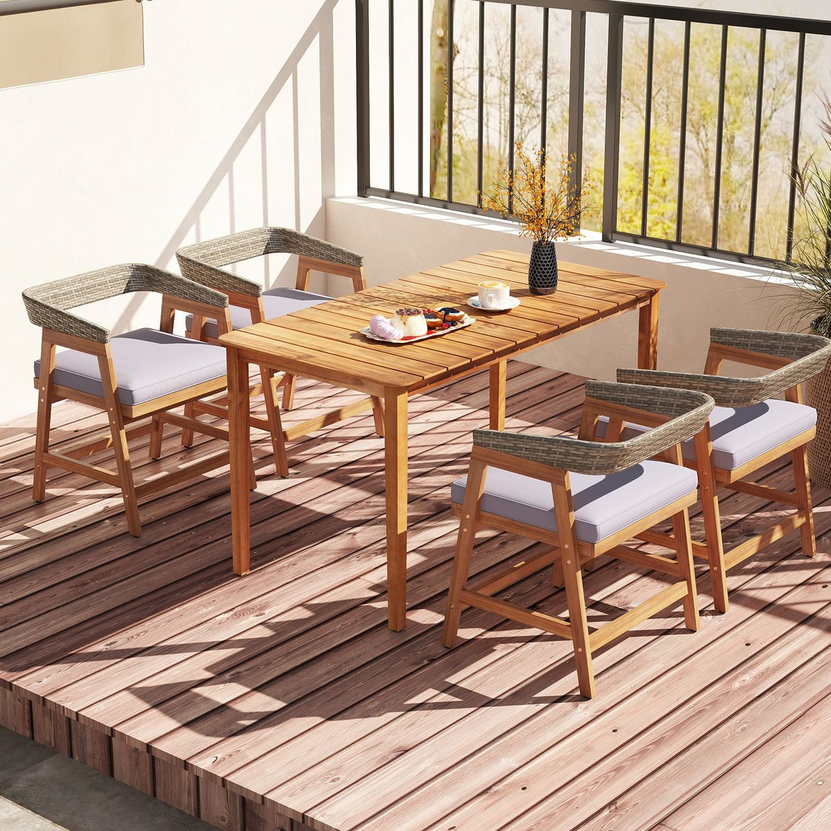 Outdoor Acacia Wood Dining Chairs with Cushions (Set of 4) product image