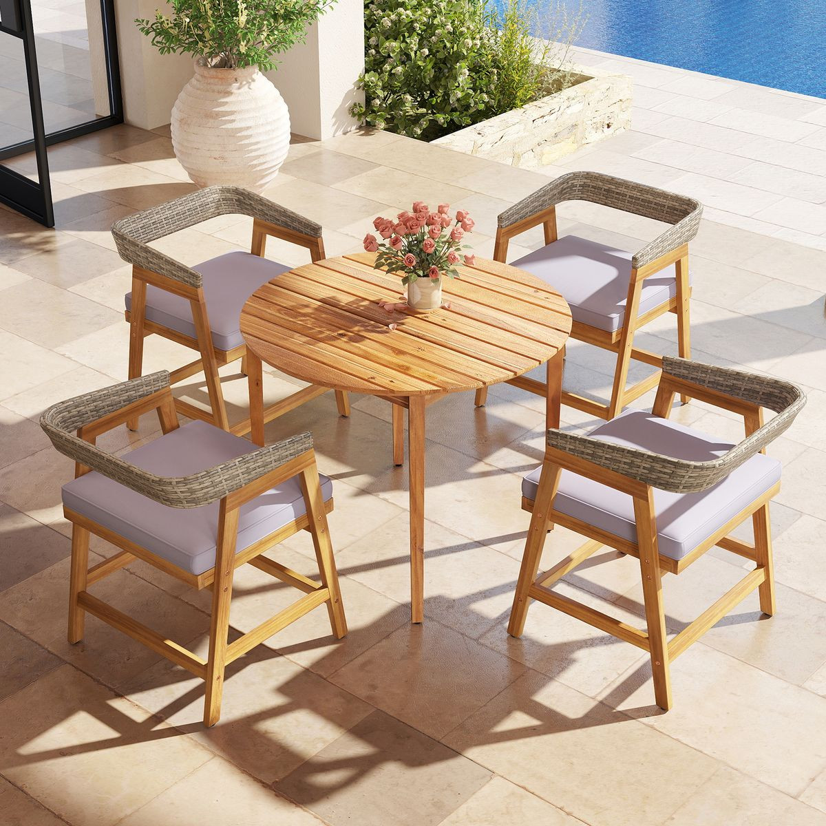 Outdoor Acacia Wood Dining Chairs with Cushions (Set of 4) product image