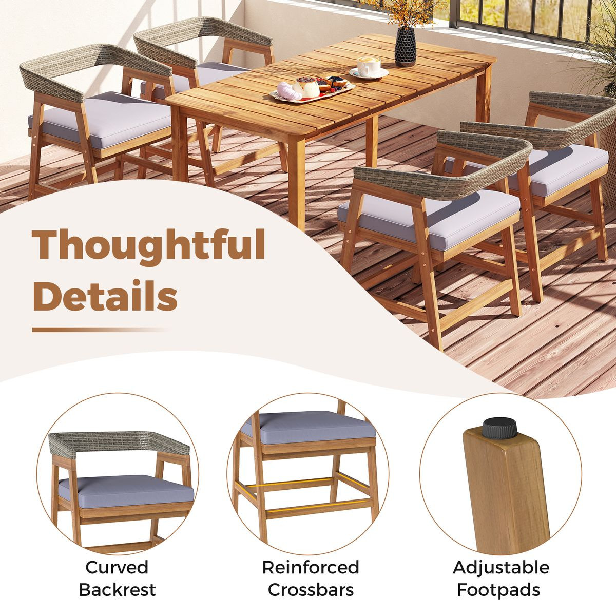 Outdoor Acacia Wood Dining Chairs with Cushions (Set of 4) product image