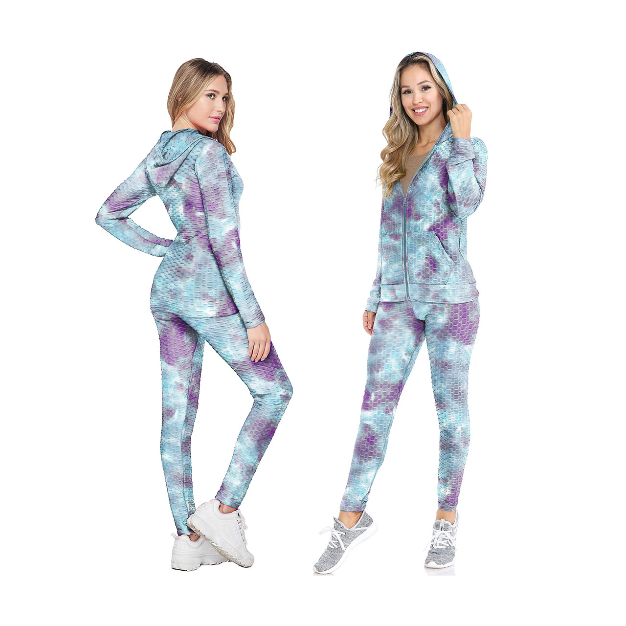 Women's 2-Piece Anti-Cellulite Textured Matching Hooded Top & Bottom Tracksuit product image
