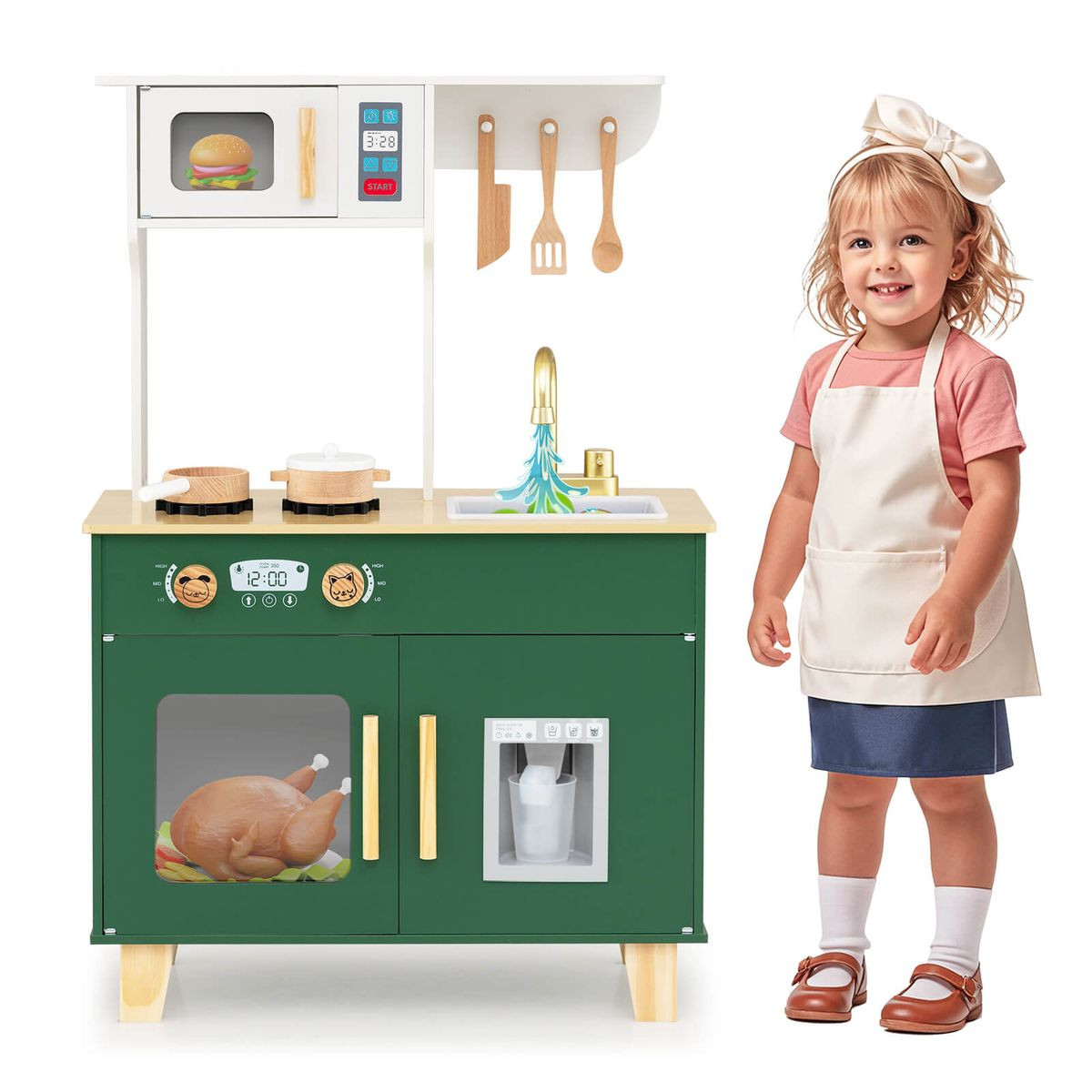Kids Kitchen Playset with Rotating Faucet and Cabinets product image