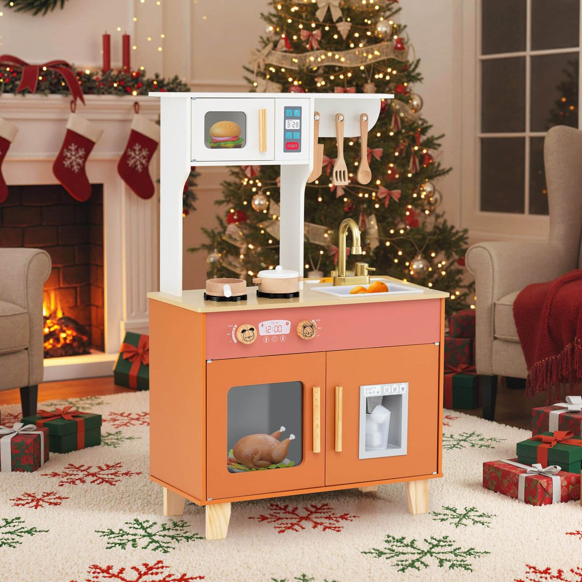 Kids Kitchen Playset with Rotating Faucet and Cabinets product image