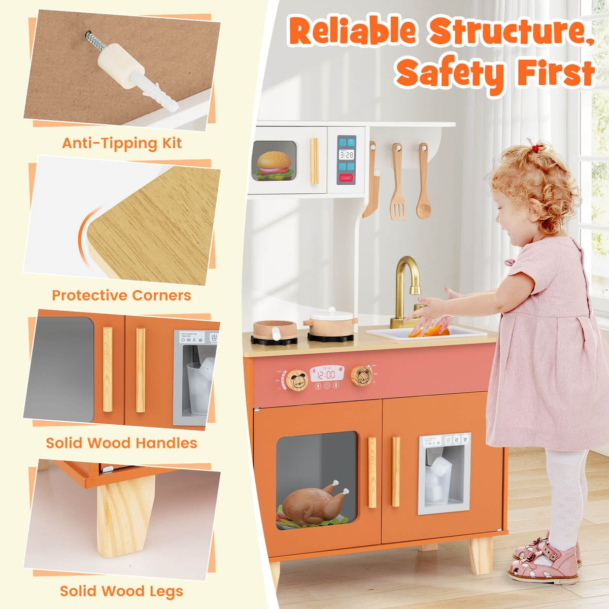 Kids Kitchen Playset with Rotating Faucet and Cabinets product image