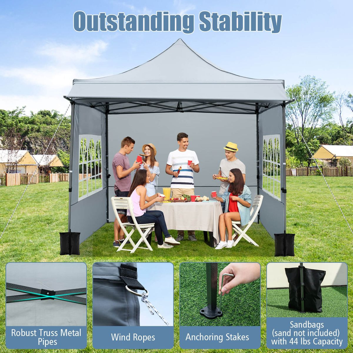 10 x 10 FT Pop up Canopy Tent with Sidewalls and Awning product image