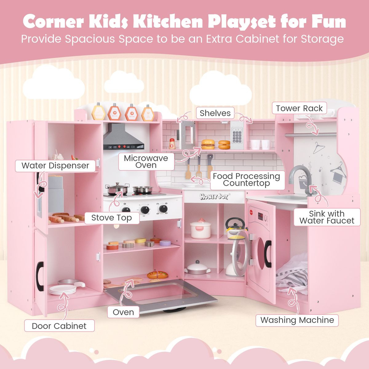 Wooden Corner Kitchen Playset with Storage Space product image