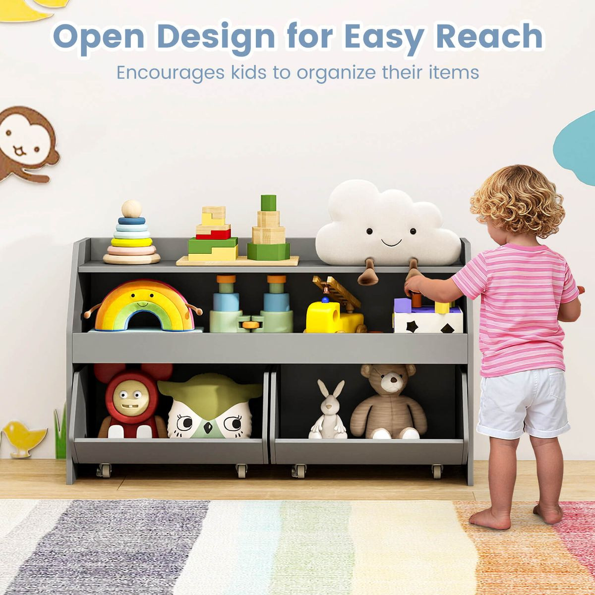Kids Toy Storage Organizer with 2 Drawers and Wheels product image