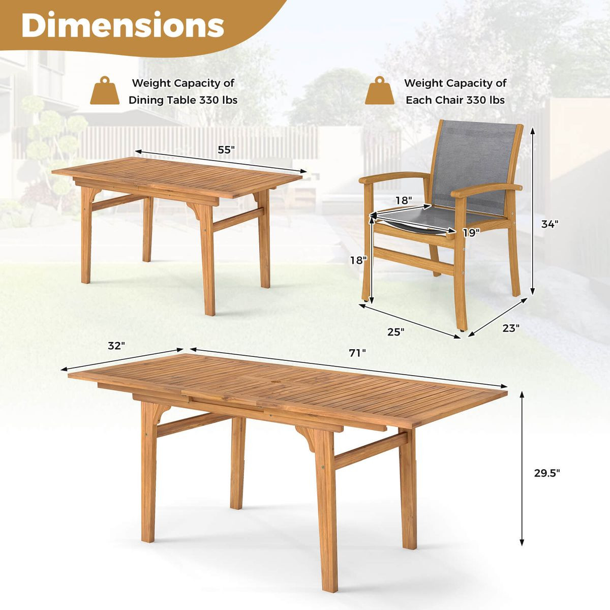 9-PieceAcacia Wood Outdoor Dining Set for 6-8  product image