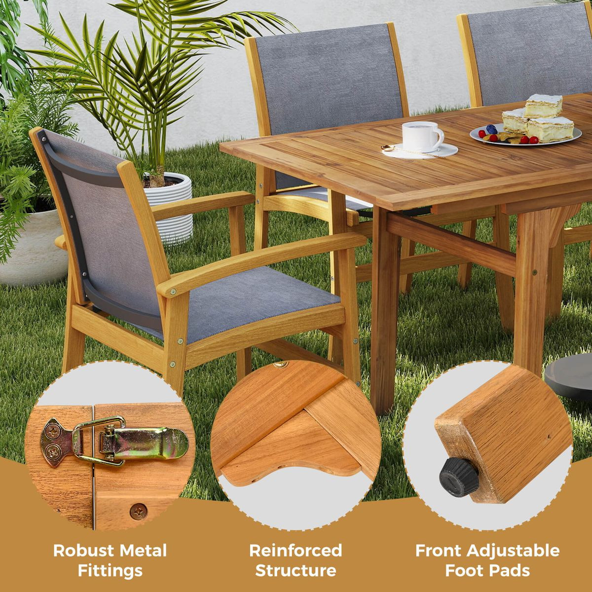 Outdoor Acacia Wood Patio Chairs with Breathable Fabric product image