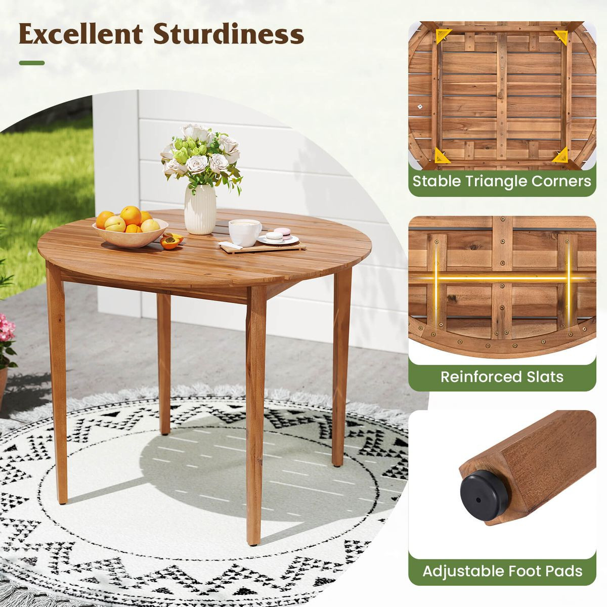 Round Outdoor Slatted Dining Table for 4   product image