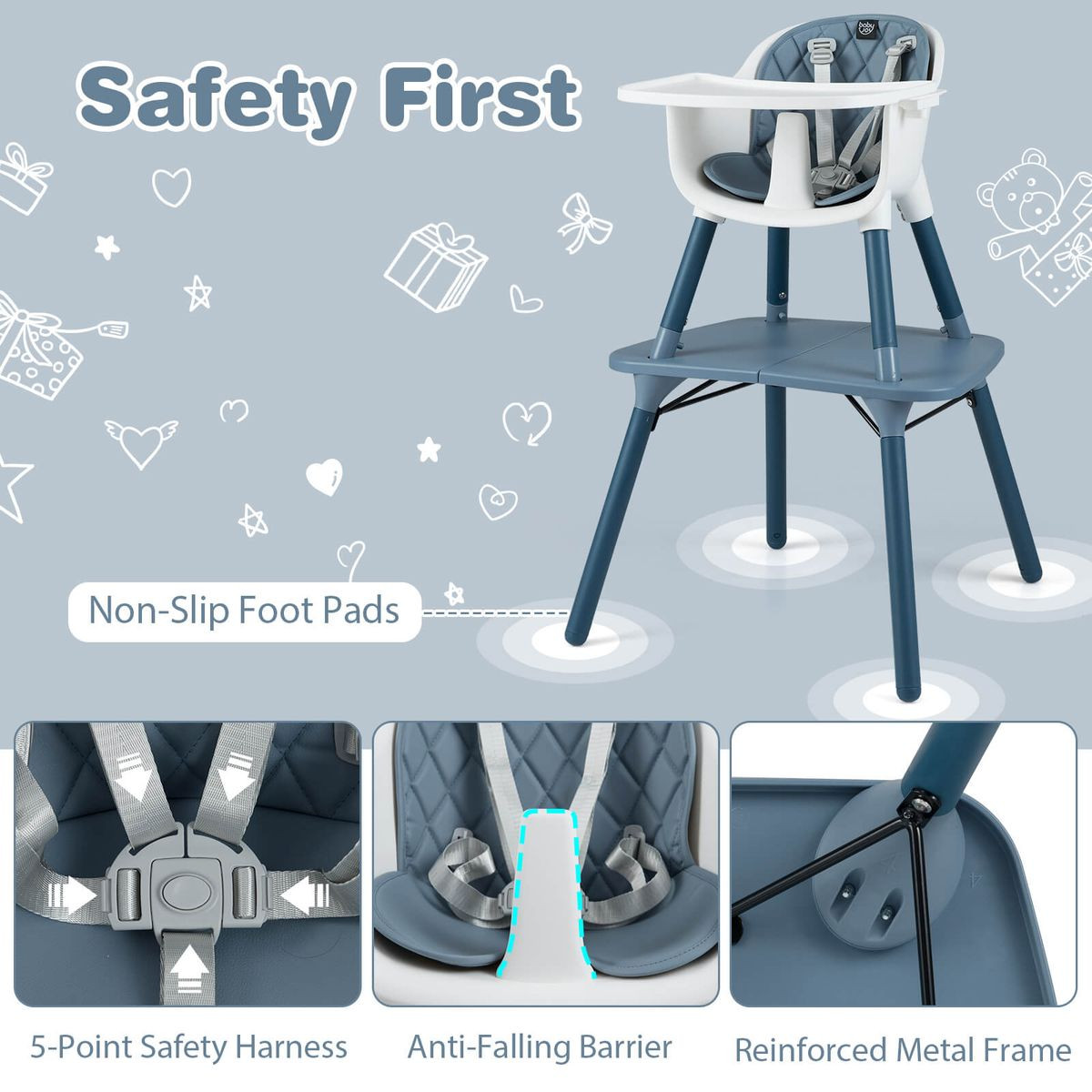 4-in-1 Baby High Chair Set with Adjustable Tray and 5-Point Harness product image