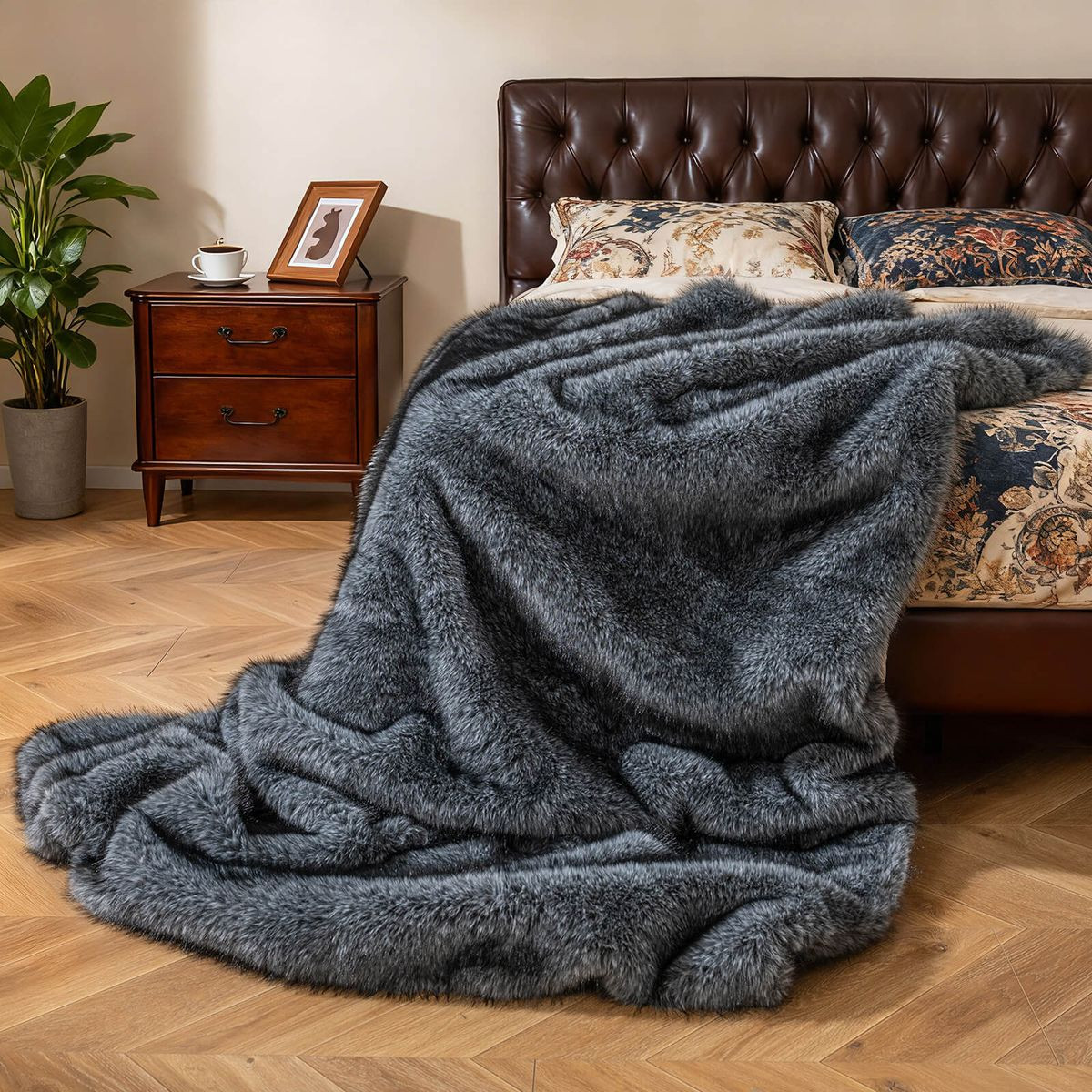  Luxury Fluffy Faux Wolf Fur Throw Blanket product image