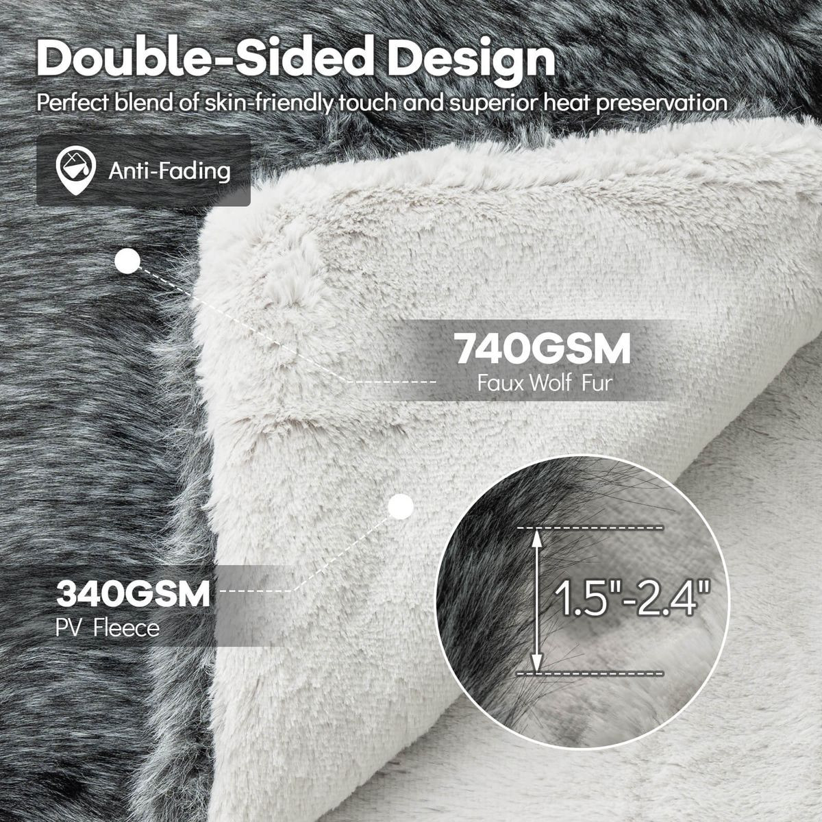  Luxury Fluffy Faux Wolf Fur Throw Blanket product image
