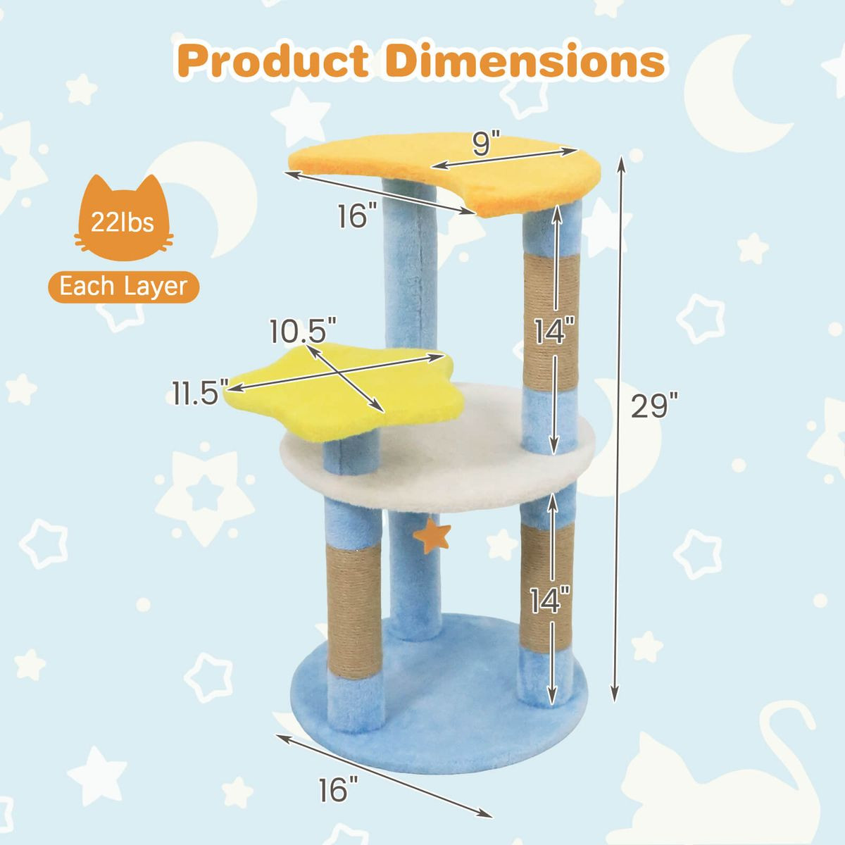 29” Cat Tree with Star and Moon Shaped Platforms product image