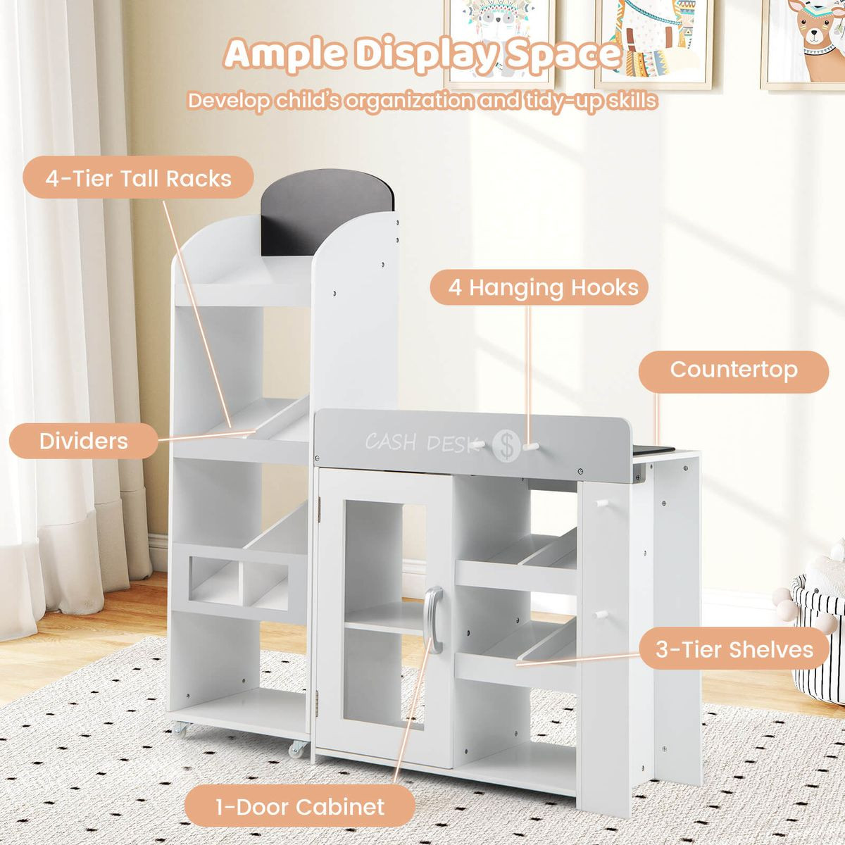 Kids Grocery Store Playset With Shopping Cart And Chalkboard product image