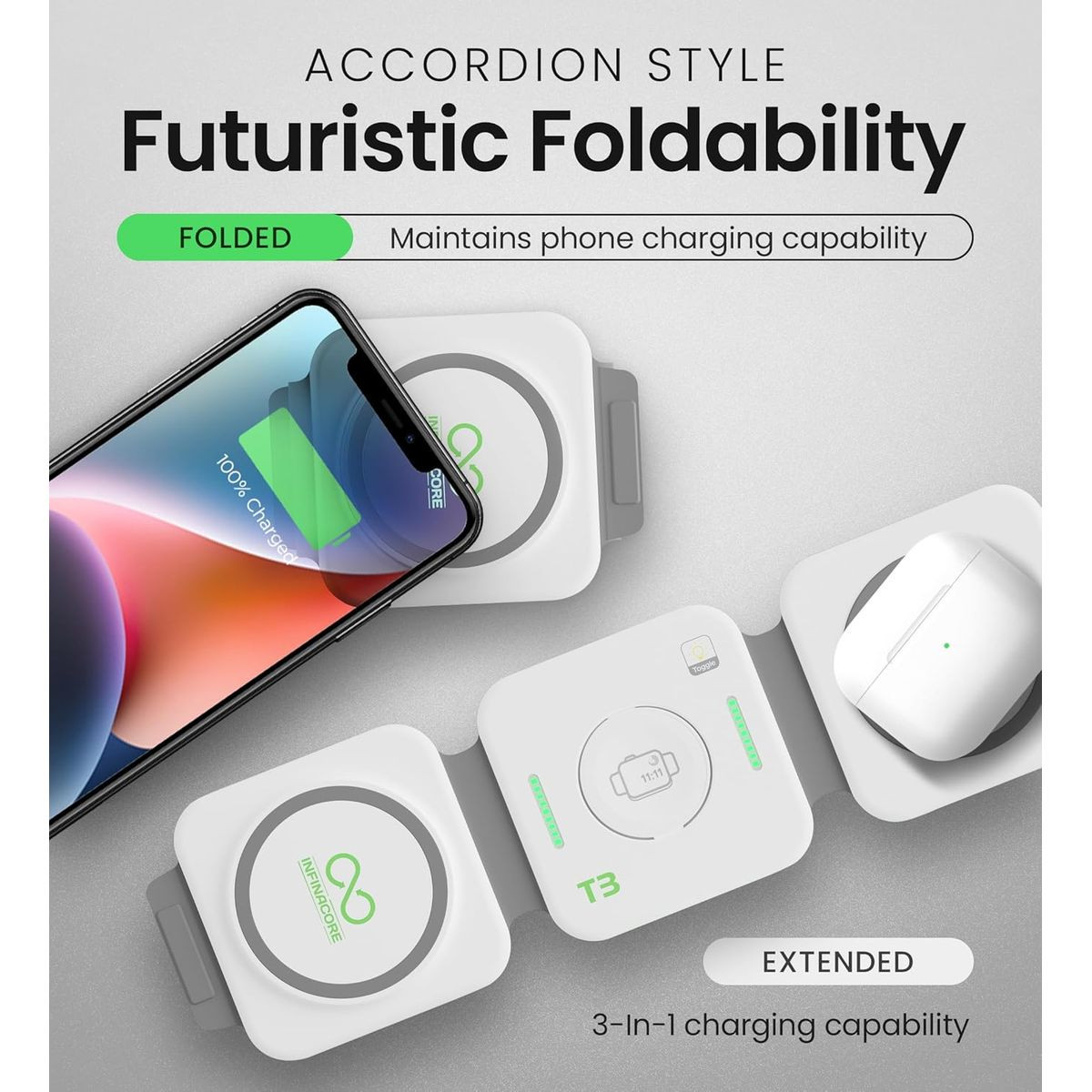 InfinaCore 3-in-1 Foldable MagSafe Wireless Charger product image