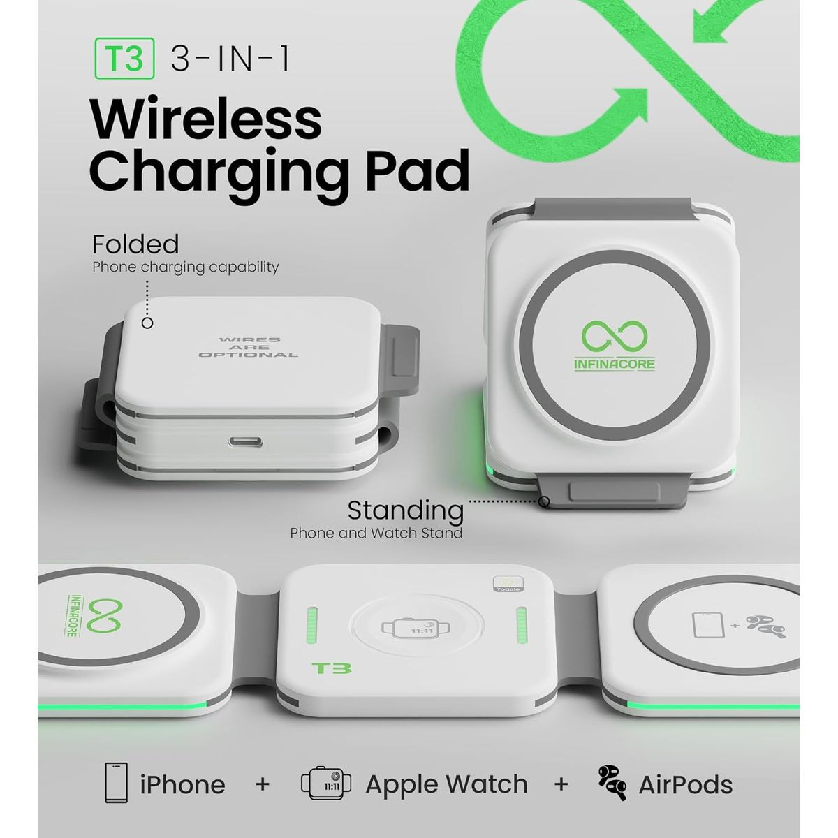InfinaCore 3-in-1 Foldable MagSafe Wireless Charger product image